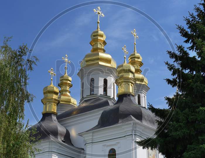 Kiev, Ukraine. Cupolas Of Pechersk Lavra