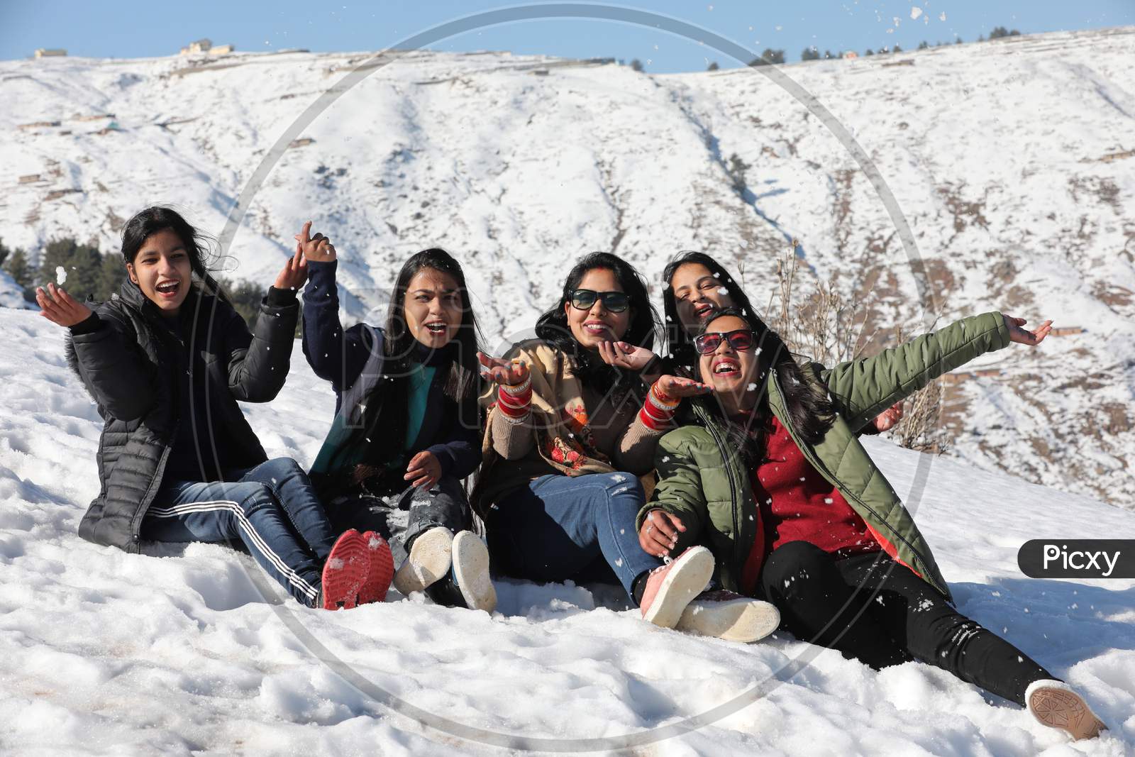 Tourist Play With Snow At Nathatop Near Patnitop About 110Km From Jammu On Sunday.10 Jan,2021.