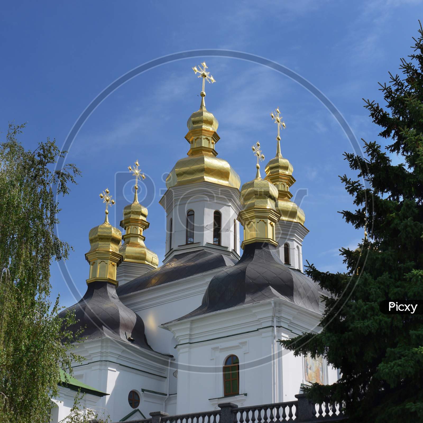Kiev, Ukraine. Cupolas Of Pechersk Lavra