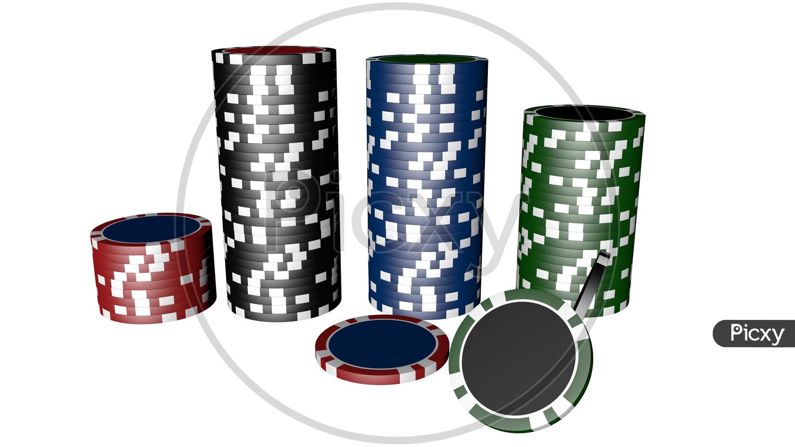 Set Of Poker Chips Of Different Colors Isolated On White Background.