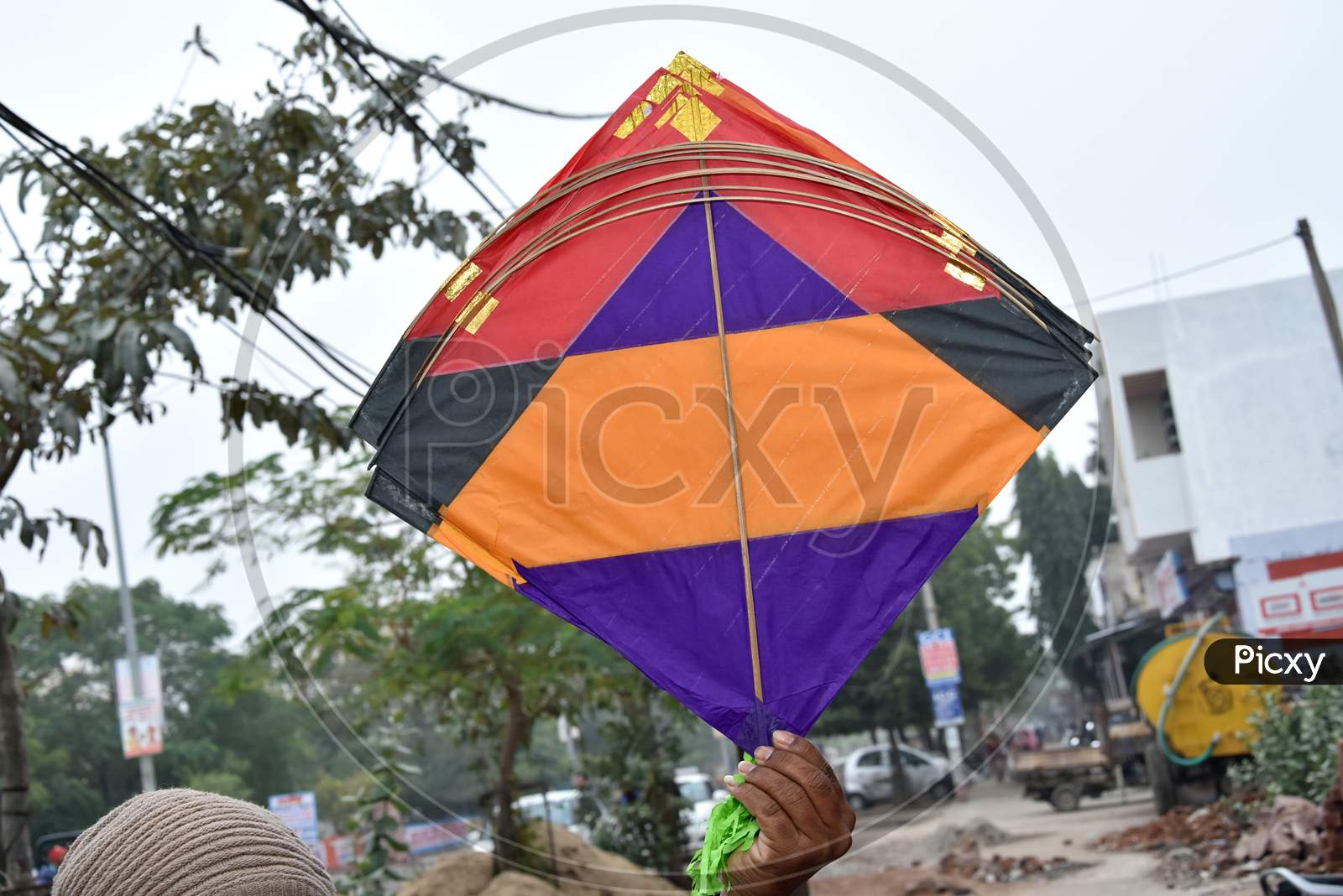 Colorful paper kites from India used for the sport of kite fighting. These are traditionally flown on Makar Sankranti or on Republic day