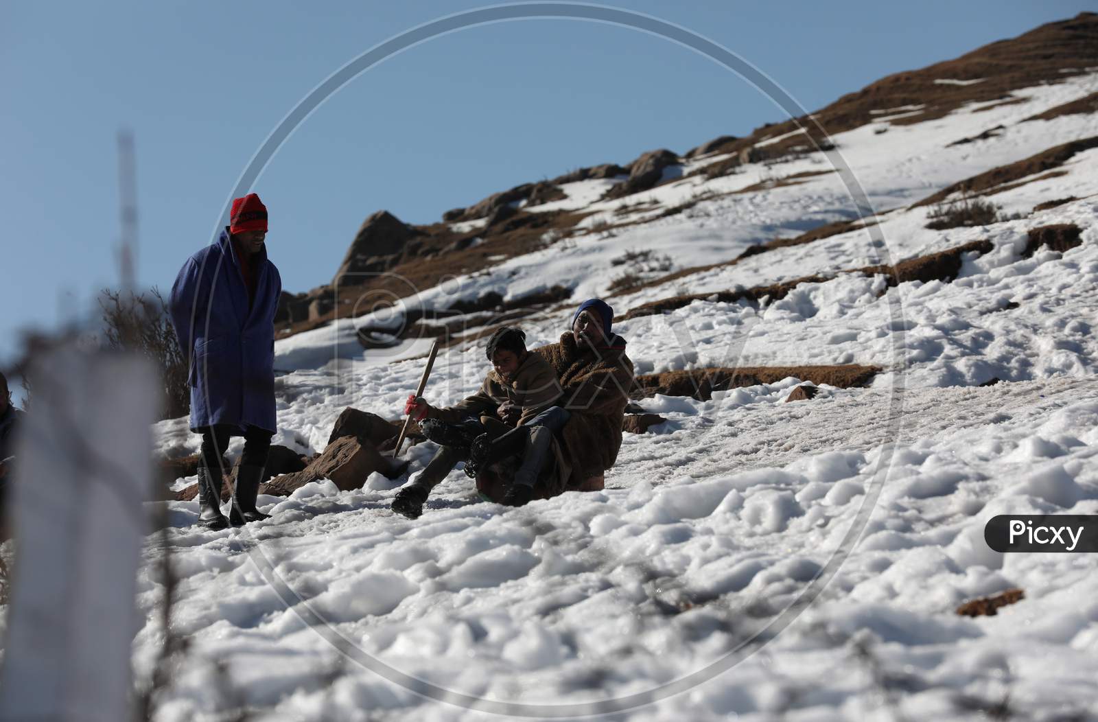 Tourist Play Snow Cart Drive At Nathatop About 110 Km From Jammu On Sunday10 Jan,2021.