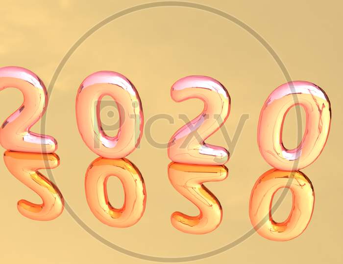 Letter 2020 With 3D Shapes On A Beautiful Background.