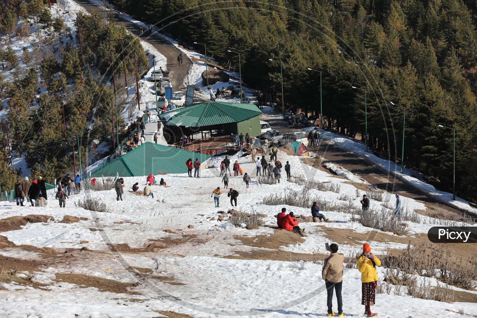 Tourist Enjoy At Snow Cover Area In Nathatop Near Patnitop About 110Km From Jammu On Sunday.10 Jan,2021.