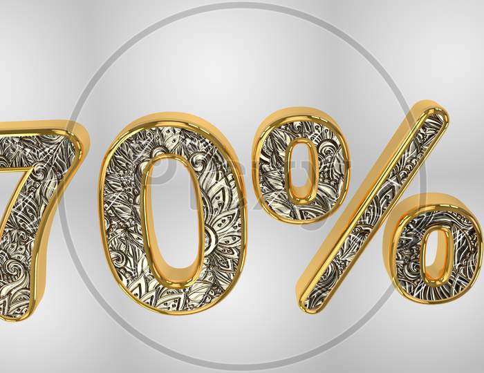 % Off Discount Promotion Sale Made Of Realistic Gold Helium Text, 3D Rendering