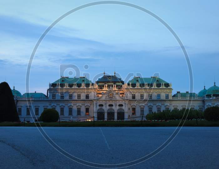 Blue Hour At Belvedere Palace Invienna, Austria On A Summer Night.