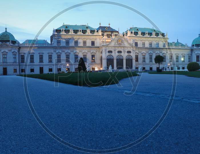 Belvedere Palace On A Warm Summer Night In Vienna, Austria.