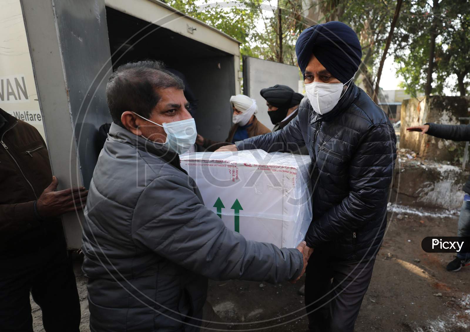The first consignment of COVID-19 vaccination arrives at a storage facility, in Jammu ,13,JAN,2021.