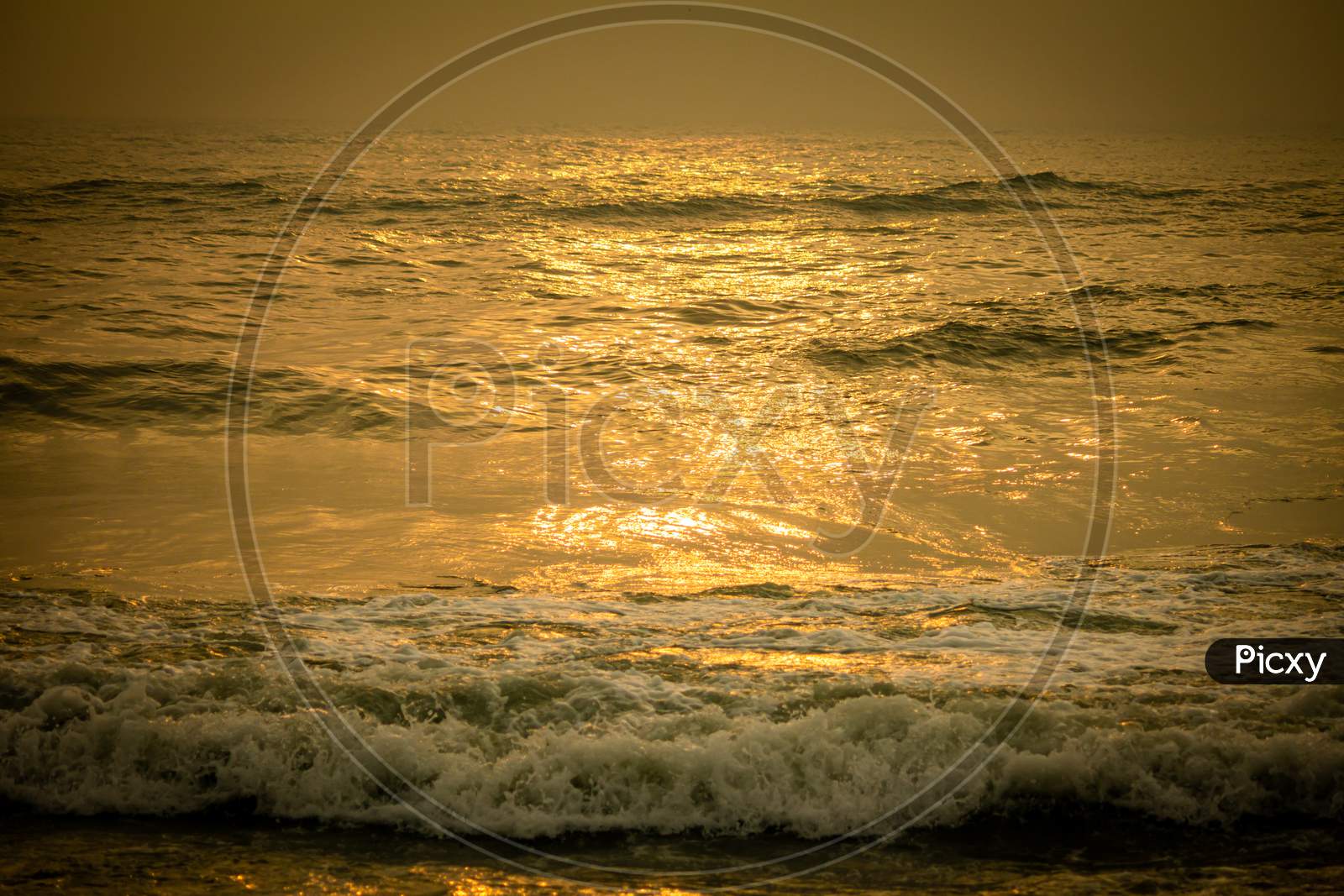 Scenic View Of The Waves Of The Bay Of Bengal Along Marina Beach, Chennai, India