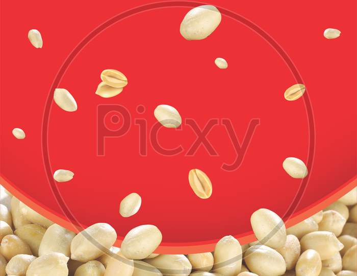 Roasted Salted Peanuts Isolated On A Red Background