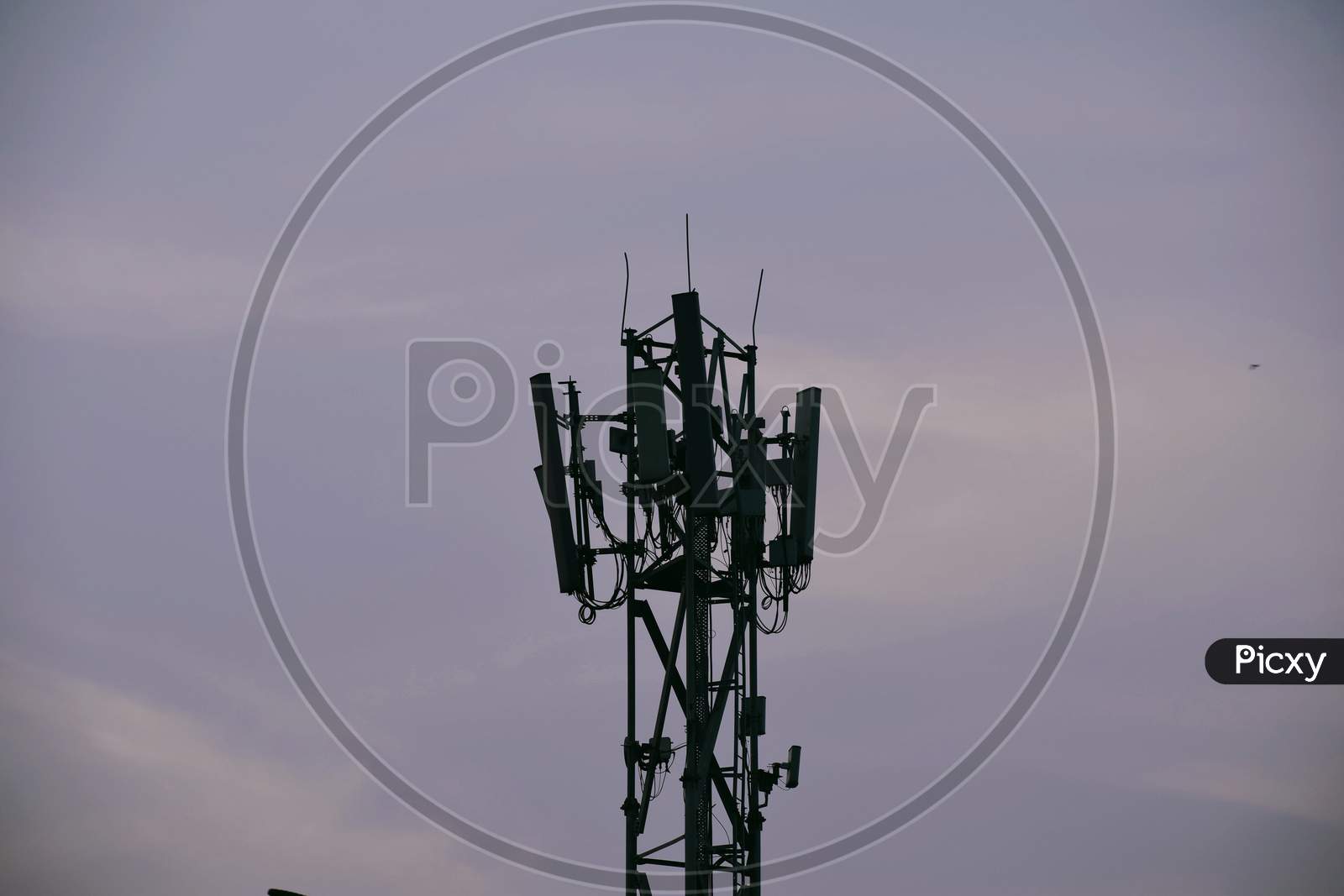 Mobile Network Tower , Background Blue Sky. Selective Focus On Subject