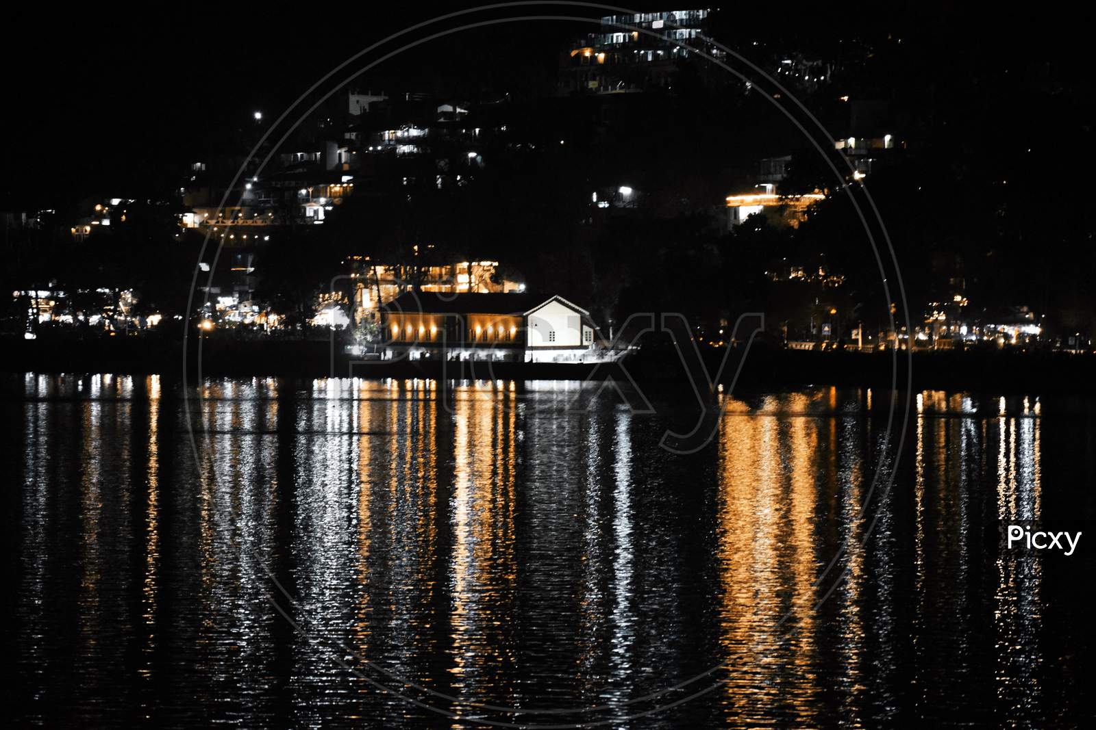 Beautiful Picture Of House And Light Reflexion On Lake. Selective Focus On Subject, Nainital
