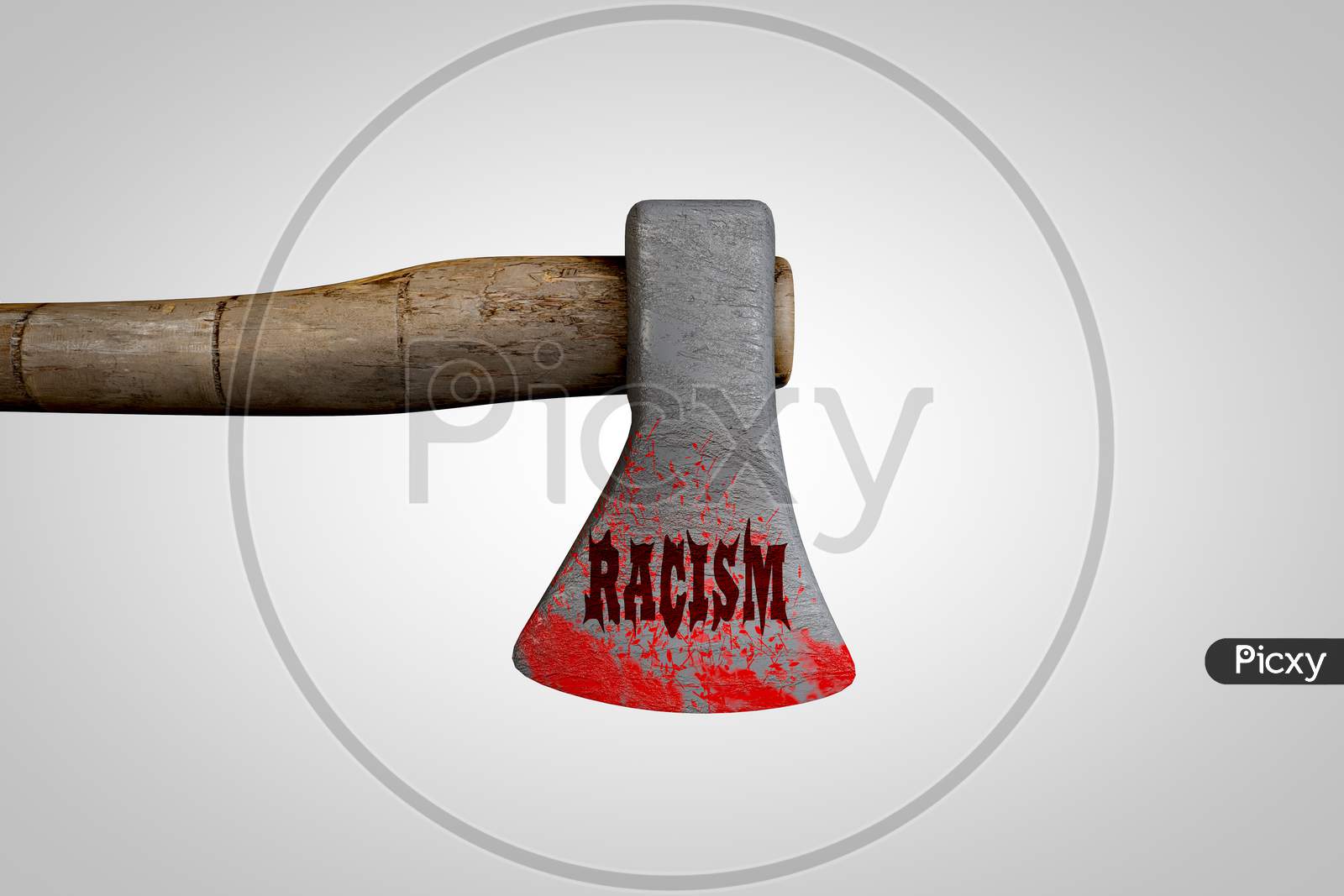 Ax With The Word Racism Written On It With Blood Demonstrating Racism Danger And Discrimination Risk Concept. 3D Illustration