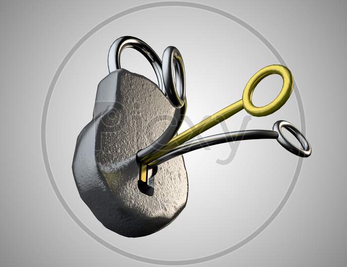 Padlock With A Golden Key Demonstrating Competitive Advantage Corporate Concept. 3D Illustration