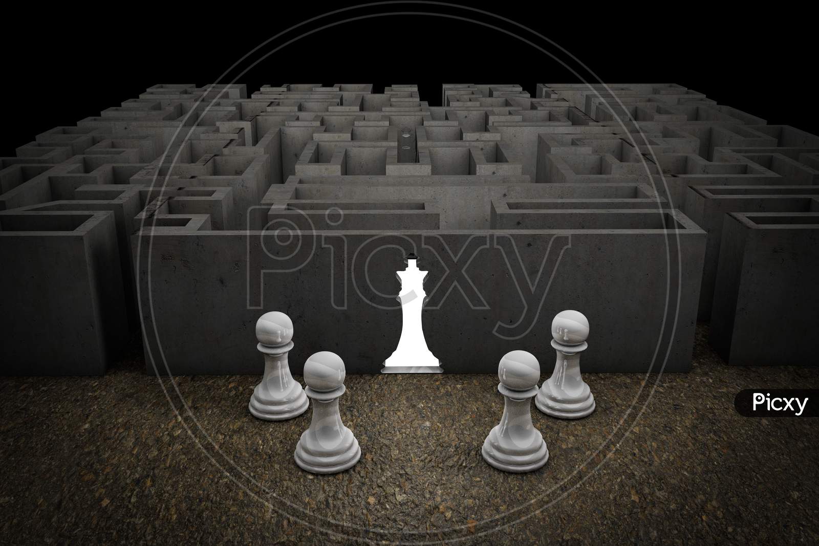 King Of Chess Enters A Maze Demonstrating Competitive Advantage Corporate Or Leadership Concept. 3D Illustration
