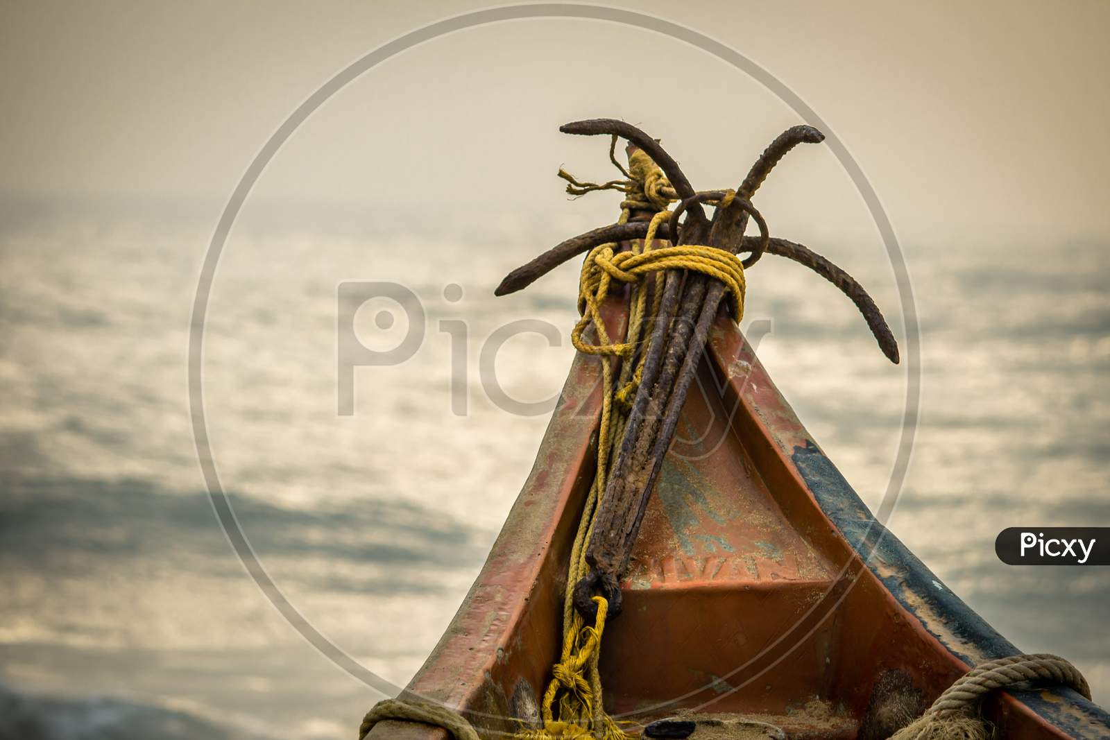 View Of The Fisherman Boat Along The Coastline Of Bay Of Bengal, Tamil Nadu, India