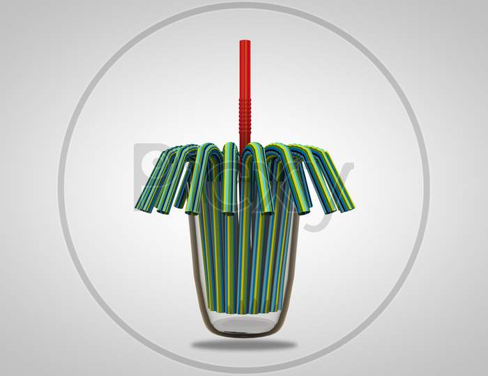 A Red Straw Taller Than The Others Demonstrating Competitive Advantage Corporate Concept. 3D Illustration