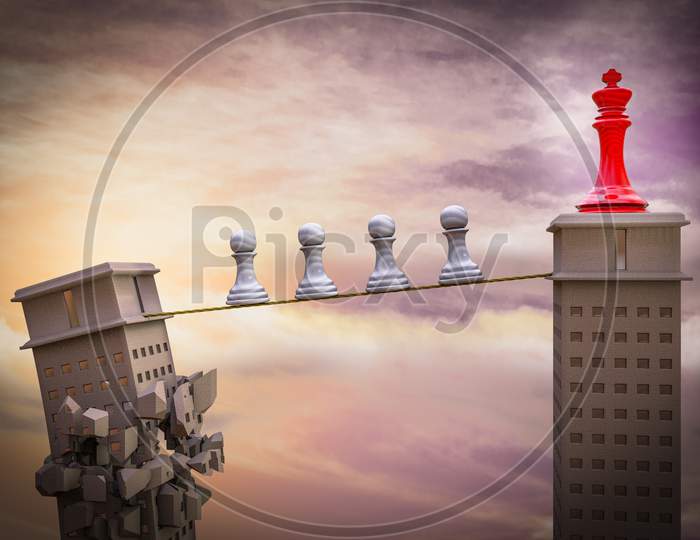 King Of Chess On A Skyscraper Demonstrating Competitive Advantage Corporate Concept. 3D Illustration
