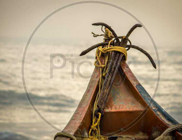 View Of The Fisherman Boat Along The Coastline Of Bay Of Bengal, Tamil Nadu, India