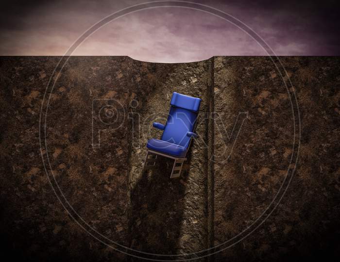 An Airplane Chair Falls Into A Hole Demonstrating Feelings Of Fight Or Flight Anxiety Concept. 3D Illustration