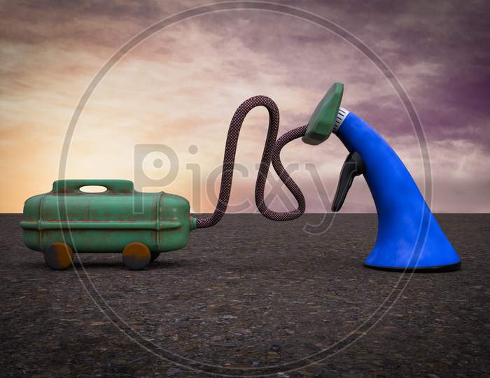 Vacuum Cleaner Sucking Megaphone At Sunset Magenta Day Demonstrating Losing Bonus From Refer A Friend Concept. 3D Illustration