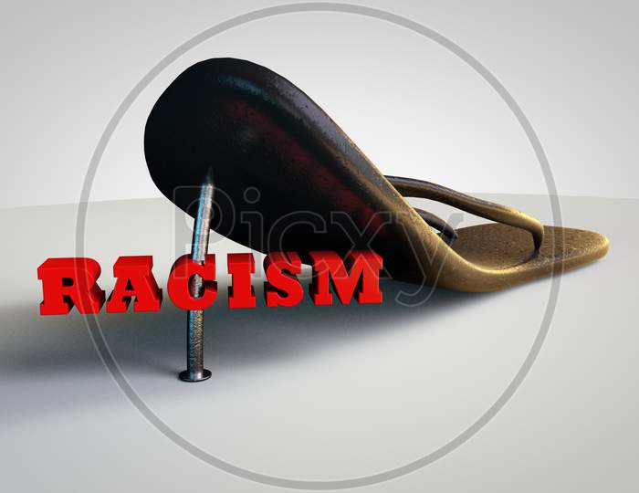 Racism Nail Is Ready To Nail A Slipper Demonstrating Racism Danger And Discrimination Risk Concept. 3D Illustration