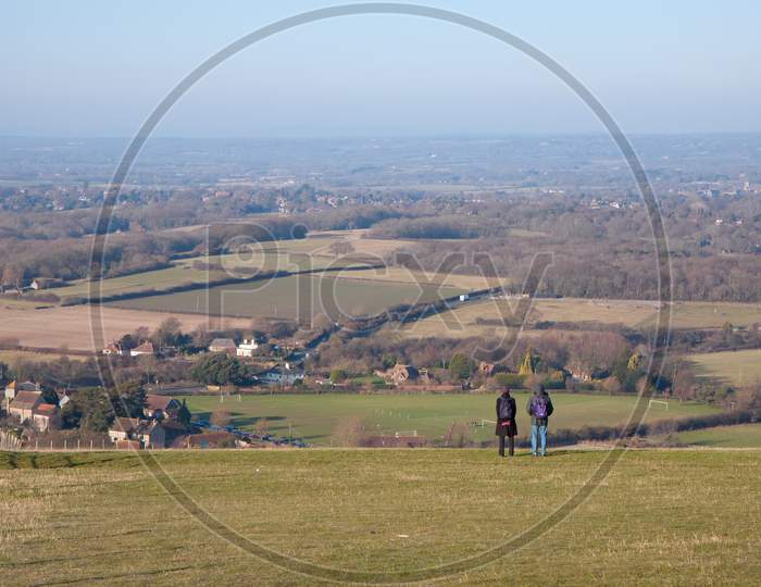 South Downs, Sussex/Uk - January 3 : Admiring The View From The South Downs In Sussex On January 3, 2009. Unidentified People.