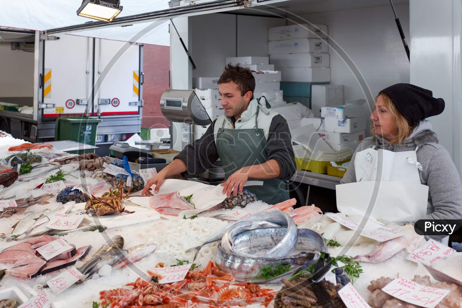 Fresh Fish Market Stall In Monza
