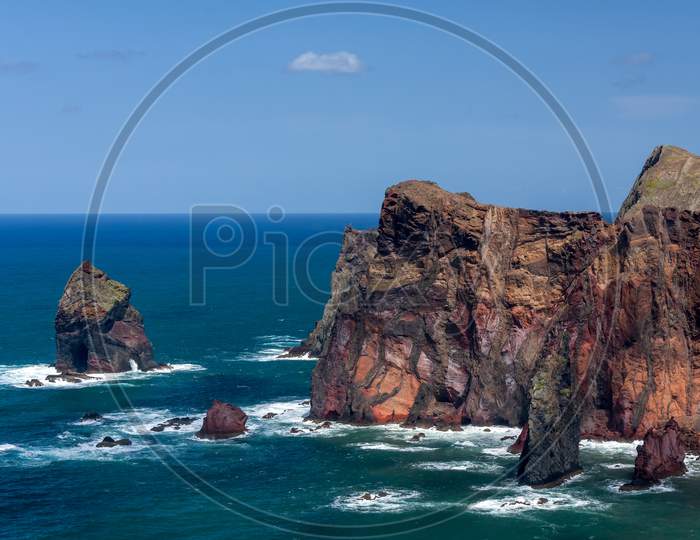 Cliffs And Rocks At St Lawrence In Madeira Showing Unusual Vertical Rock Formations