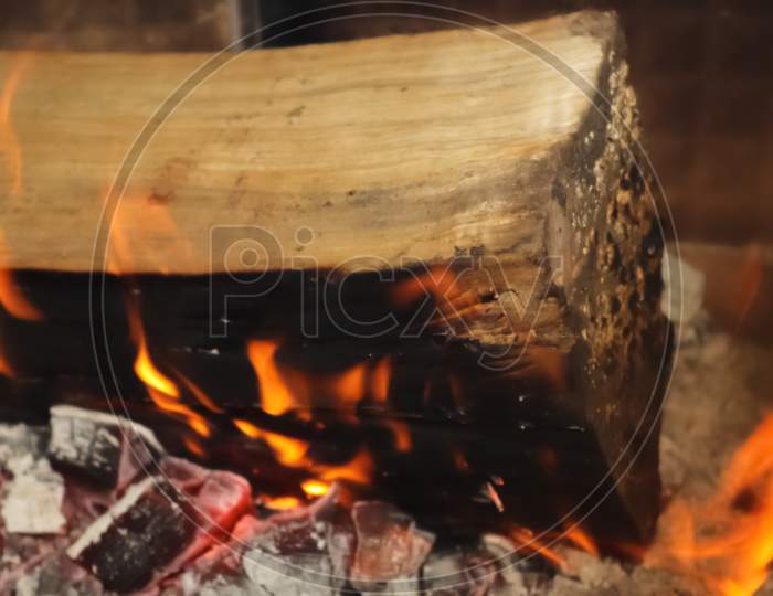Beautiful Red And Orange Hot Burning Fire In A Fireplace