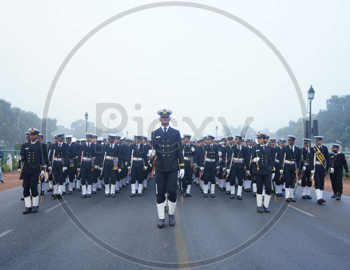 Delhi, New Delhi/ India- January 16 2021: Indian Army, Delhi Police And Crpf Battalion Rehearsing For Indian Republic Day Parade 2020