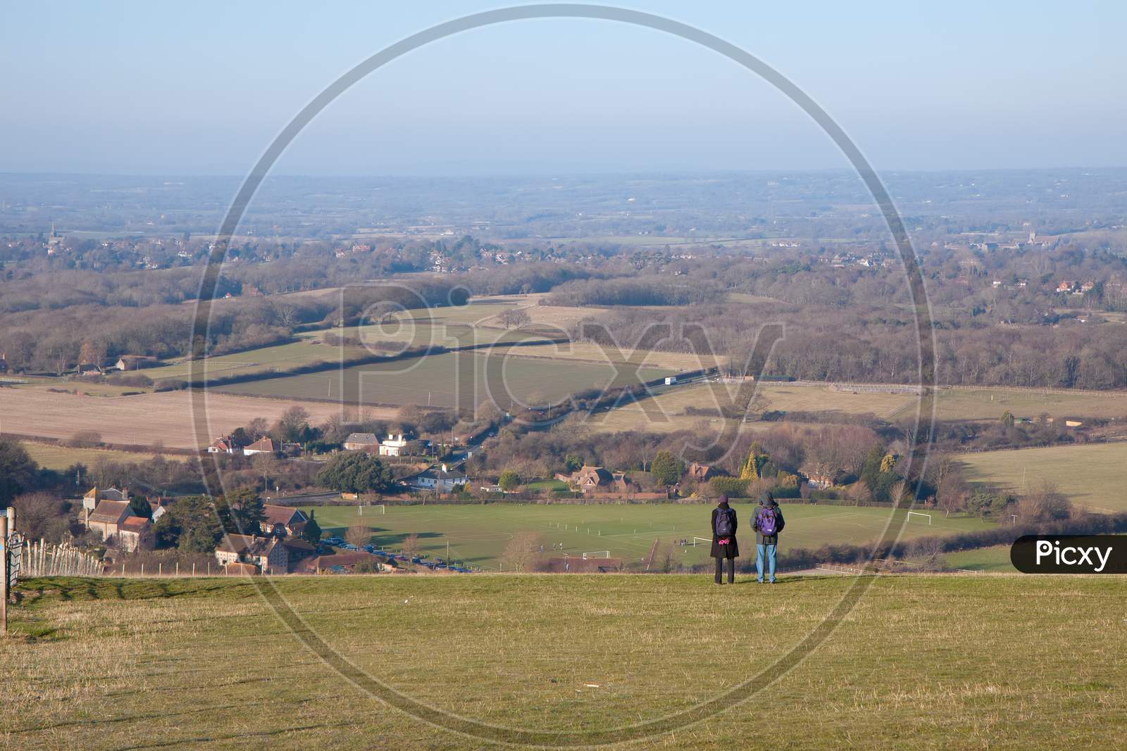 South Downs, Sussex/Uk - January 3 : Admiring The View From The South Downs In Sussex On January 3, 2009. Unidentified People.