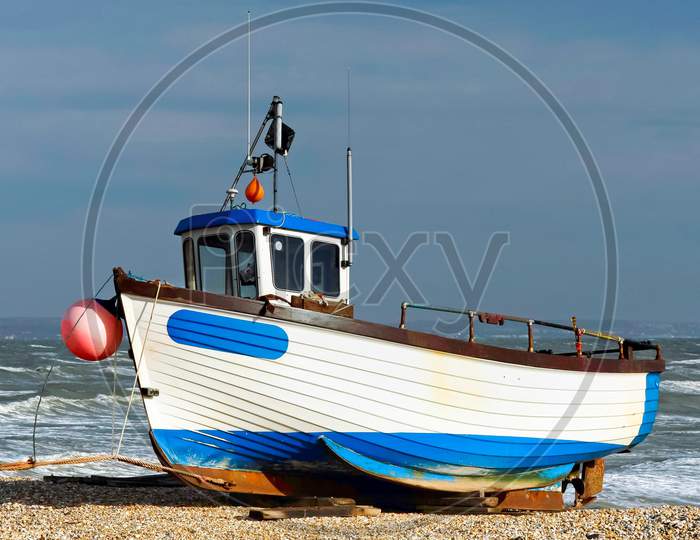 Dungeness, Kent/Uk - February 3 : Fishing Boat On Dungeness Beach In Kent On February 3, 2008