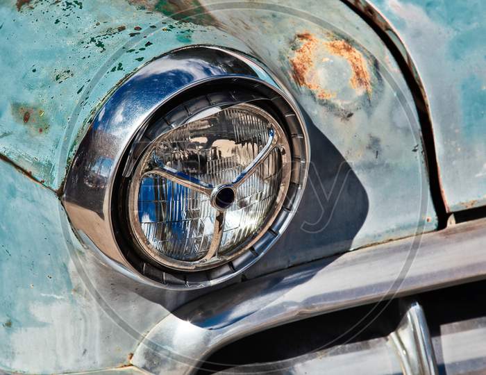 Headlamp On Abandoned Car In Seligman On Route 66