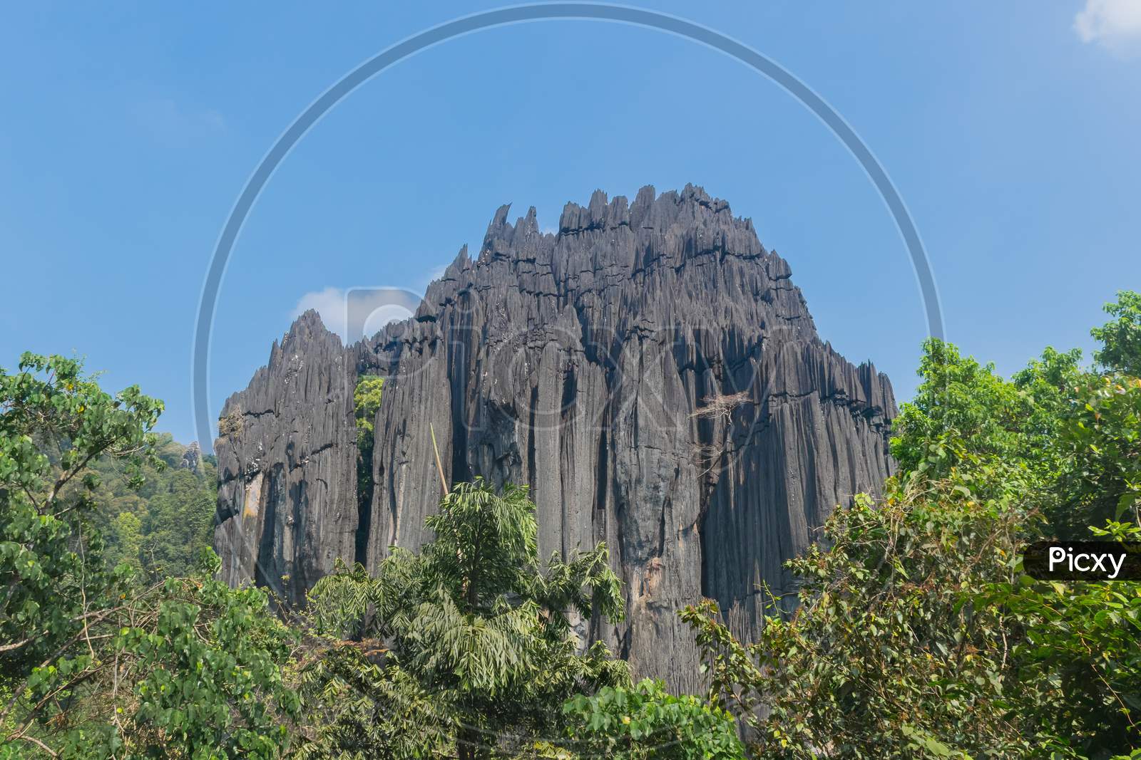 Panoramic View Of Massive And Unusual Karst Rock Outcrop Known As Bhairaveshwara Shikhara Located In Yana, Karnataka, India