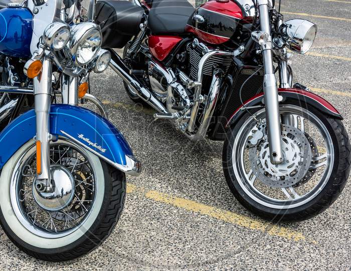 Close-Up Of Two Motorcycles Parked In Whitstable