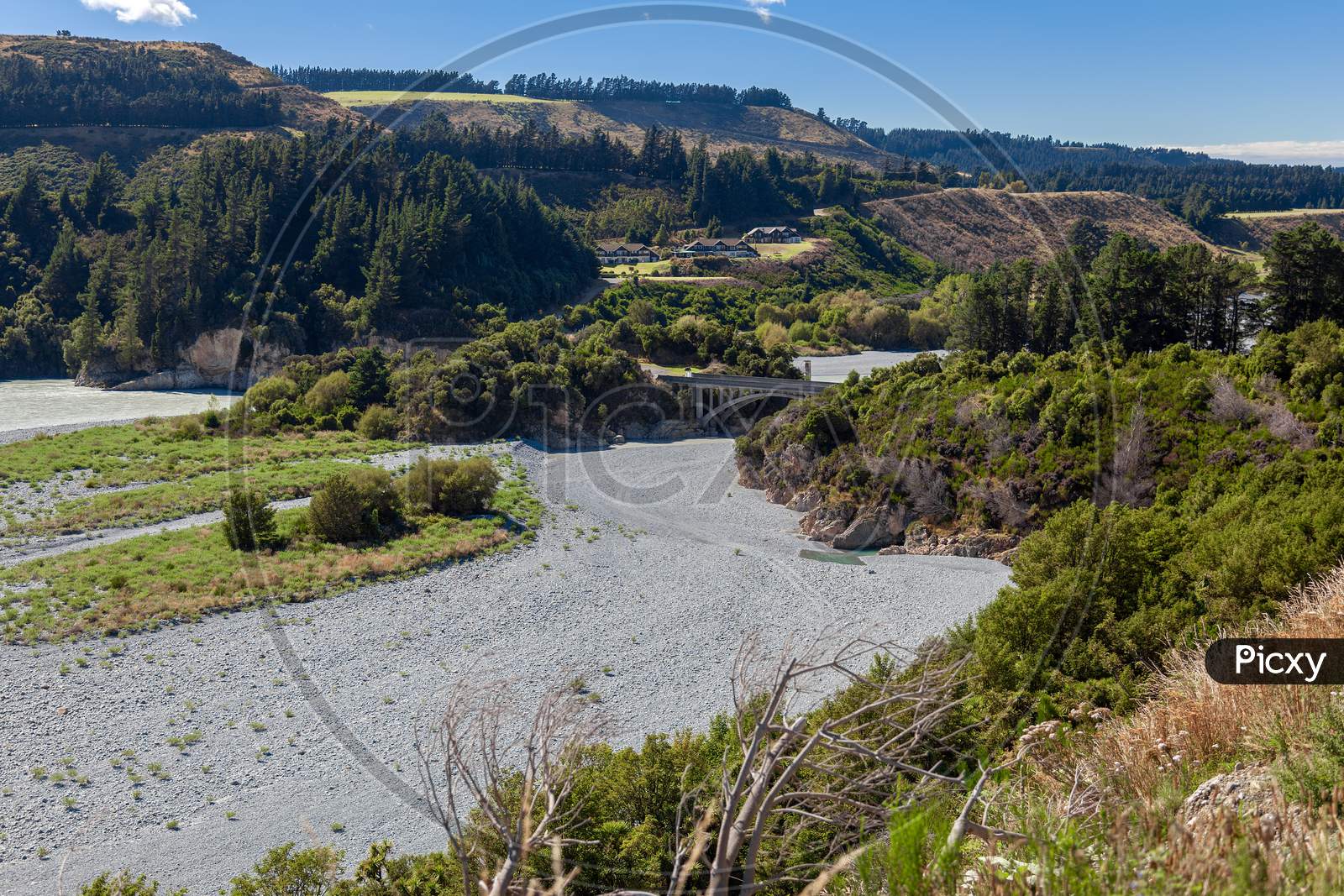 View Of The Dried Up Rakaia River Bed In Summertime