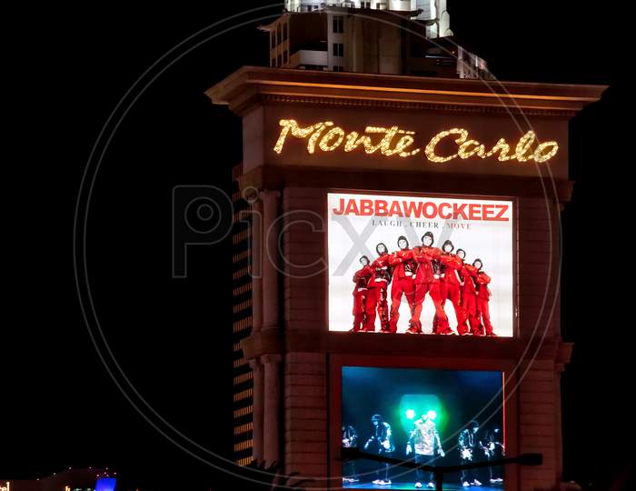 Monte Carlo Illuminated Sign At Night In Las Vegas