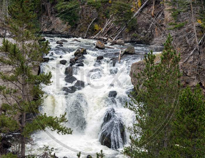View Of Firehole Falls In Yellowstone