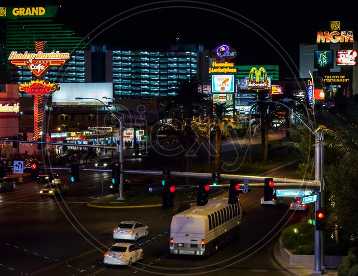 The Strip Illuminated At Night In Las Vegas