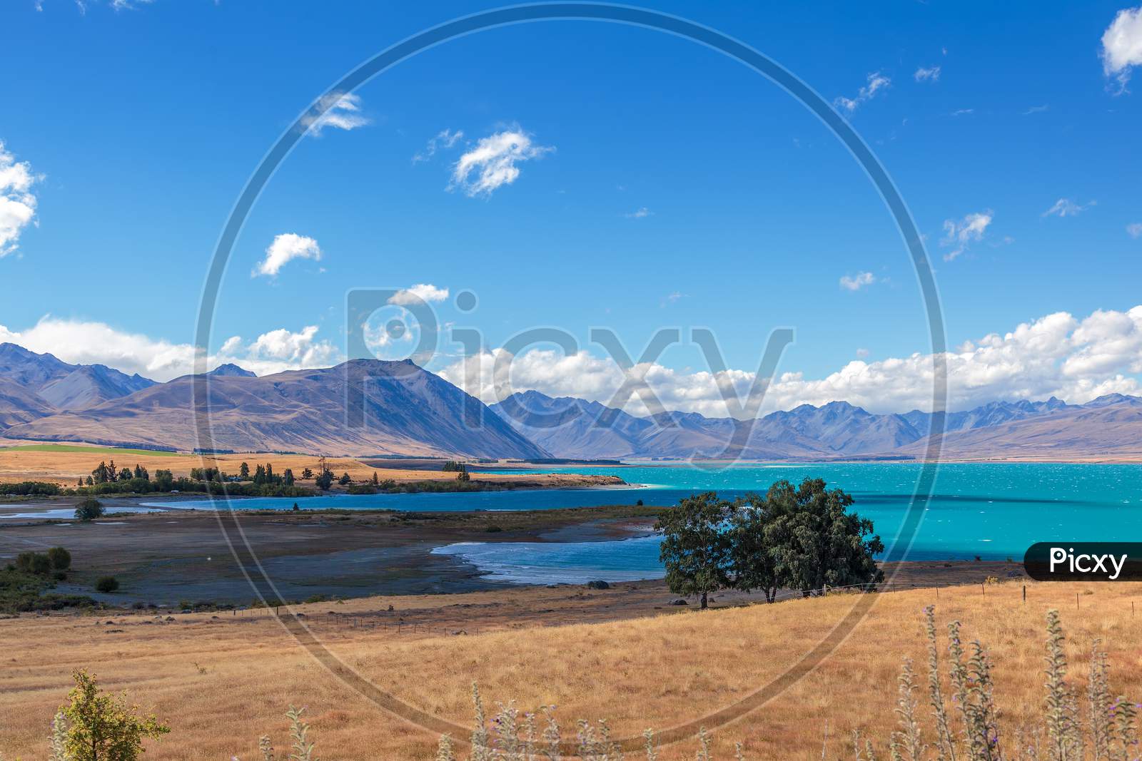 Distant View Of Lake Tekapo On A Summer'S Day