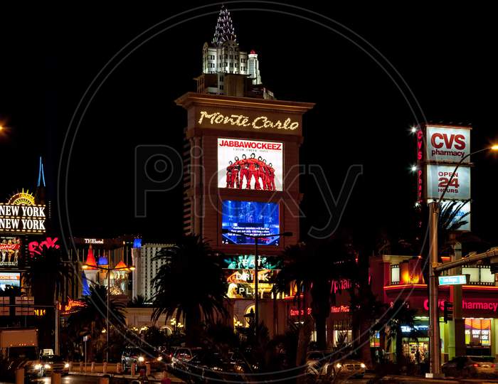 Various Illuminated Signs At Night In Las Vegas