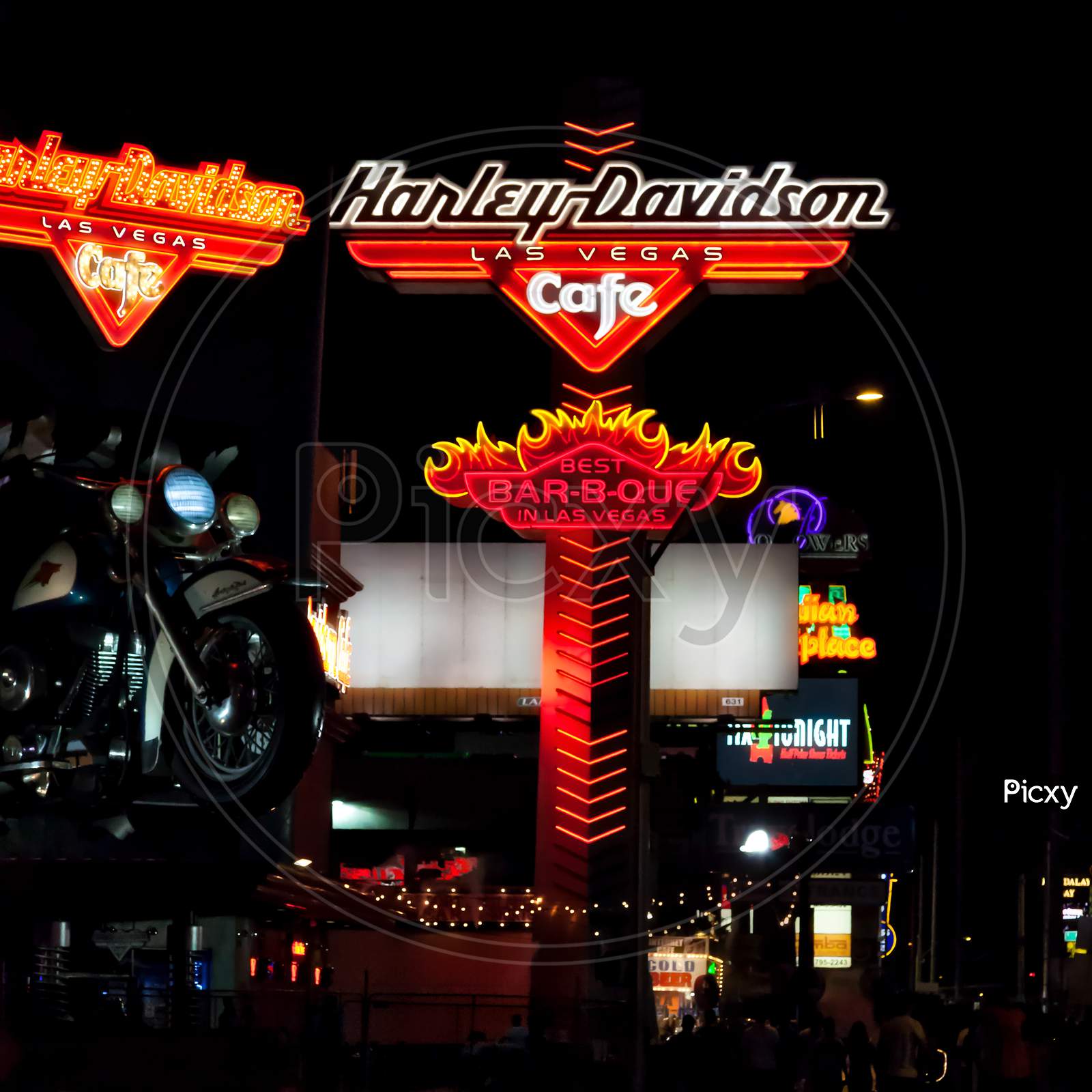 Harley Davidson Cafe At Nnght In Las Vegas