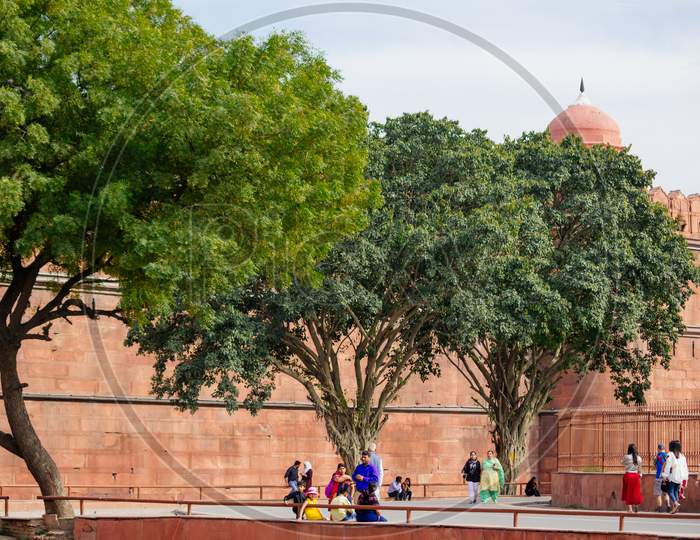 Tourist Walk In Red Fort (Lal Qila) Delhi - World Heritage Site. Delhi, India