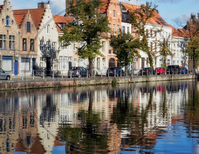 View Along A Canal In Bruges