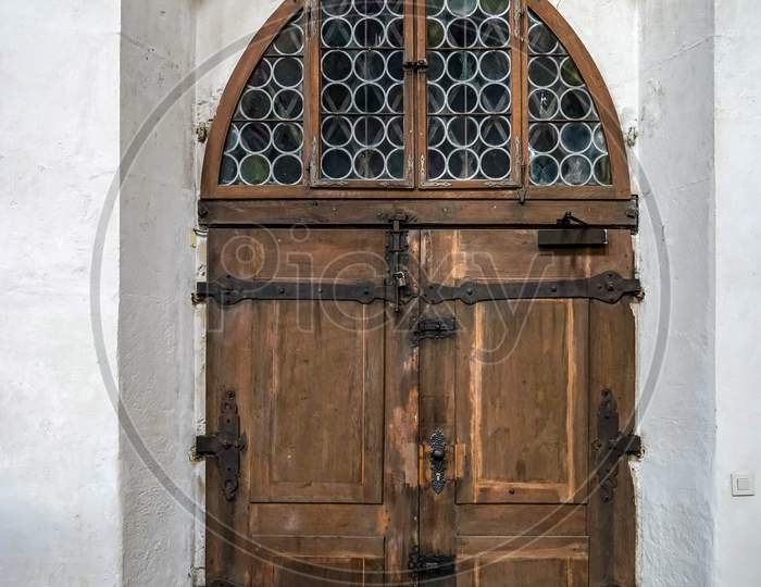 Old Wooden Door In St James Church In Rothenburg