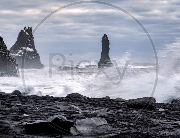 Stormy Weather At Reynisfjara Volcanic Beach