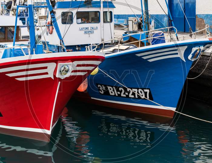 Fishing Boats Moored In Los Christianos Harbour Tenerife