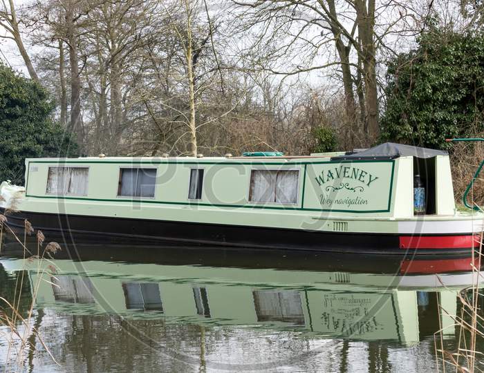 Narrow Boat On The River Wey Navigations Canal