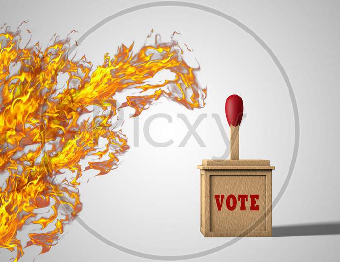 Image Of Match-Shaped Ballot Box Is Near Fire Demonstrating Election ...